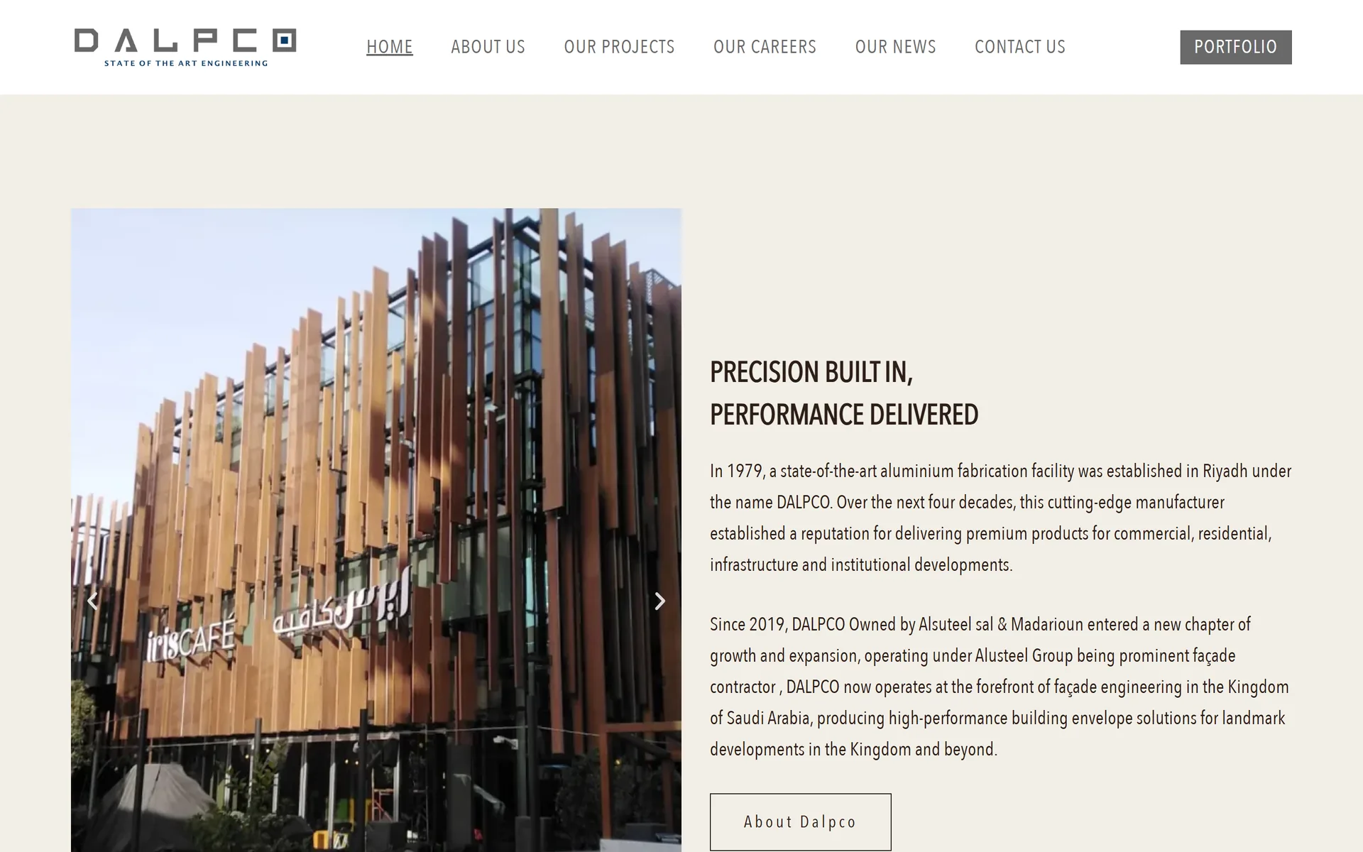 DALPCO home page company introduction with project slider