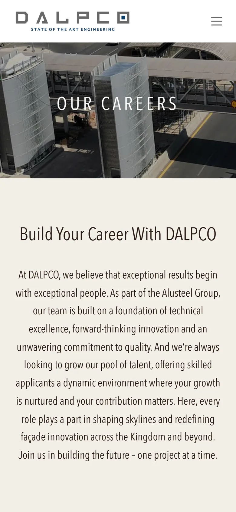 DALPCO careers page on mobile