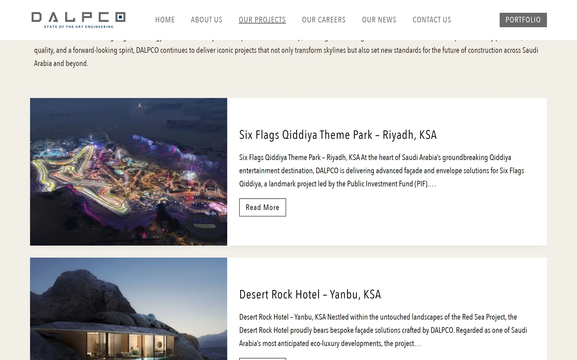 DALPCO projects portfolio with Six Flags Qiddiya and Desert Rock Hotel