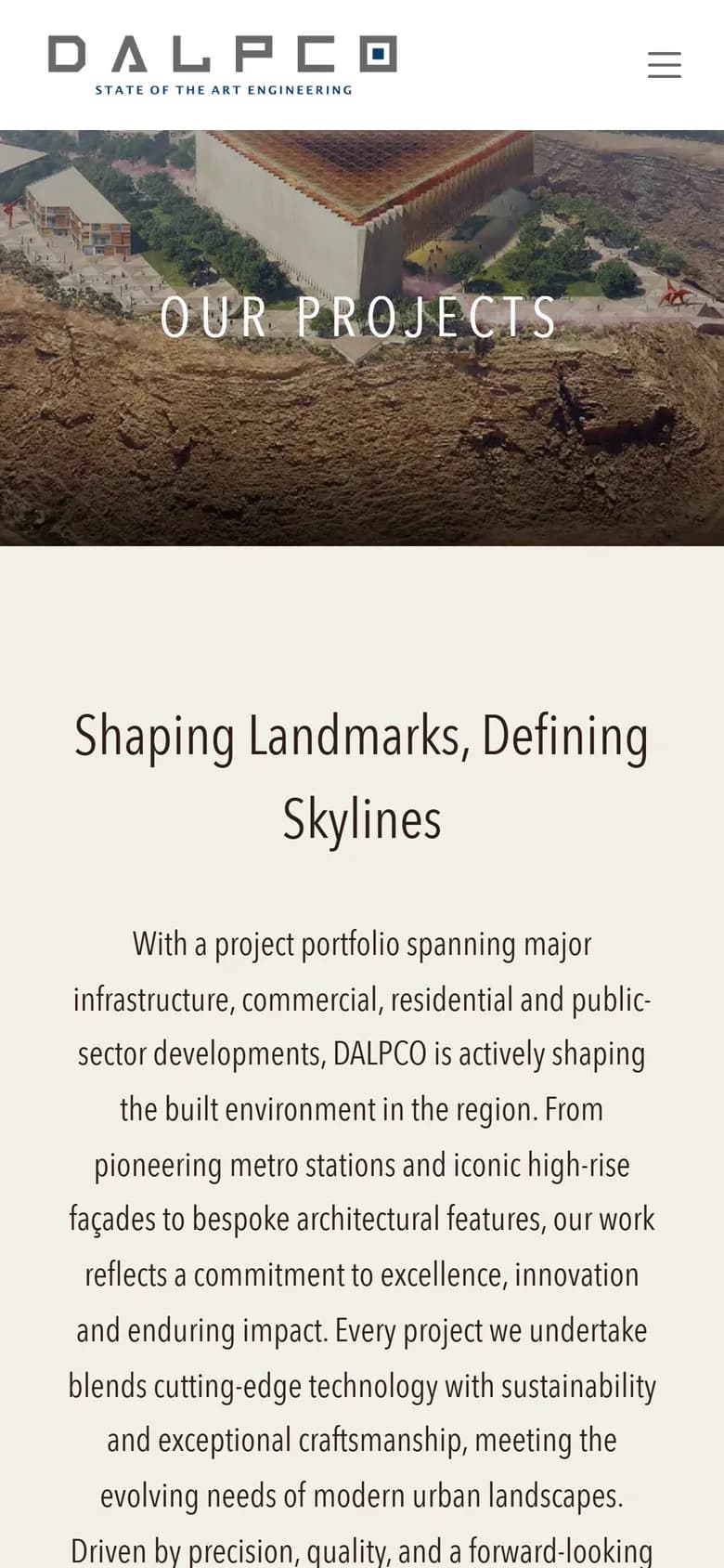 DALPCO projects page on mobile