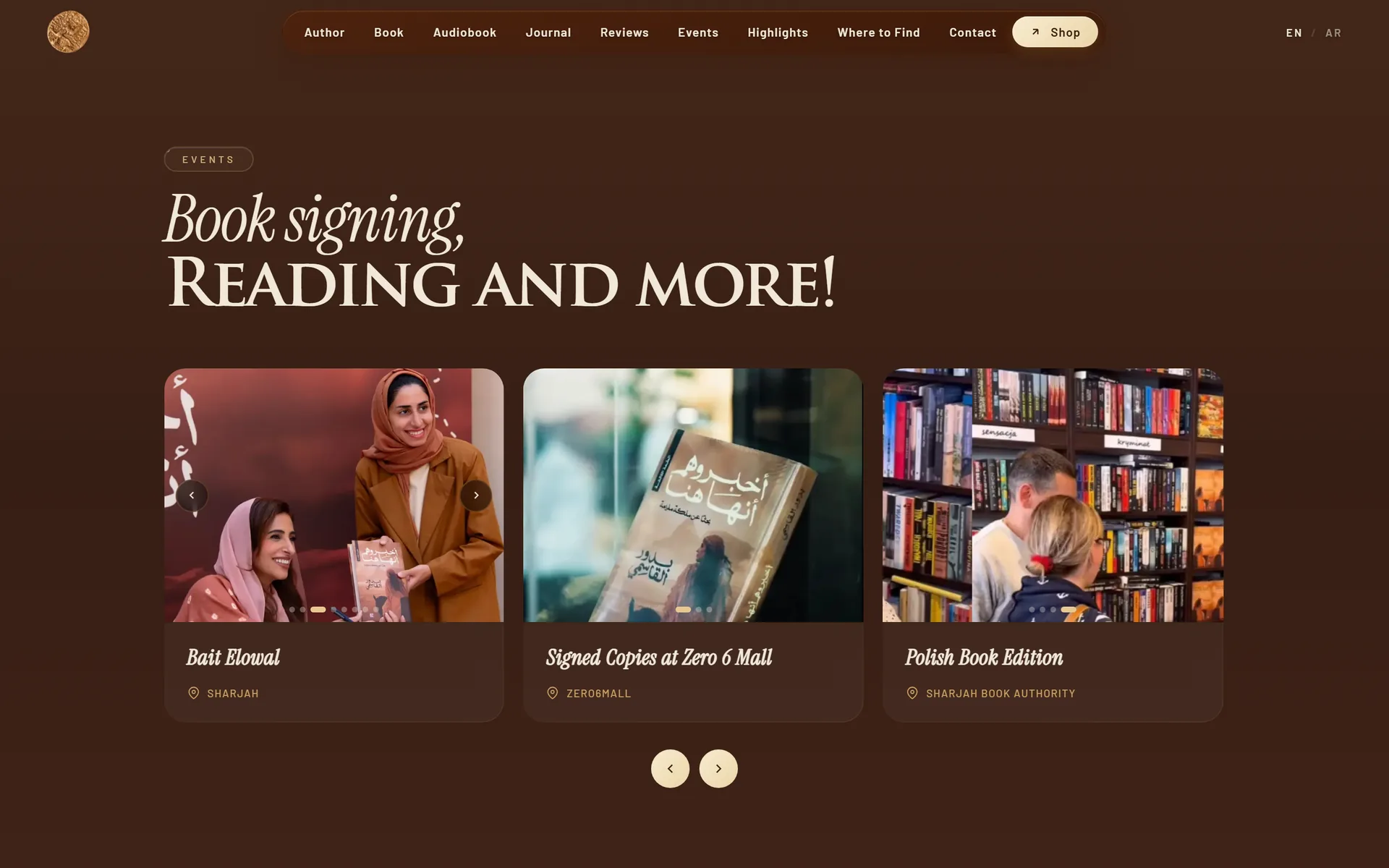 Events: book signings and readings
