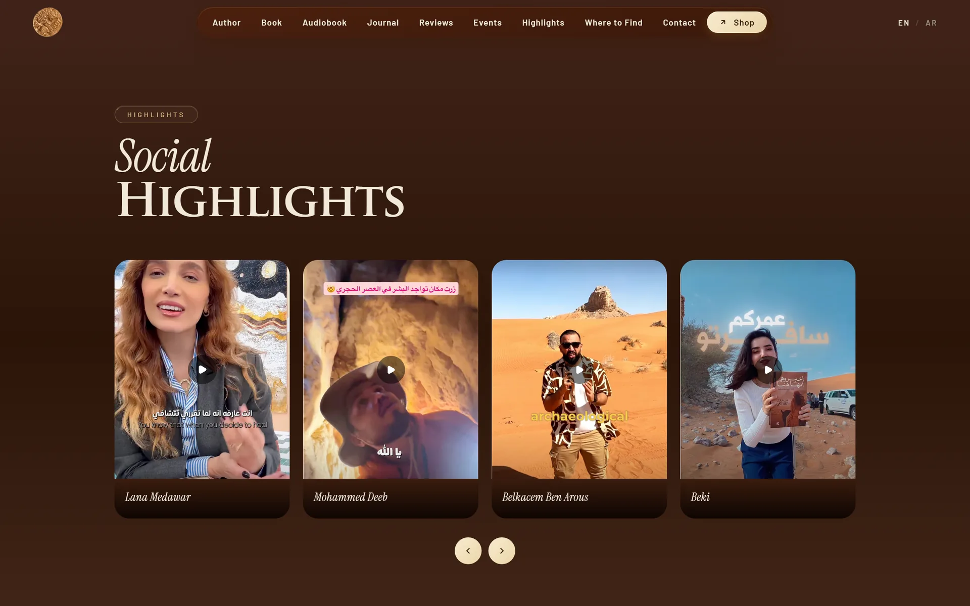 Social highlights carousel of Instagram reels