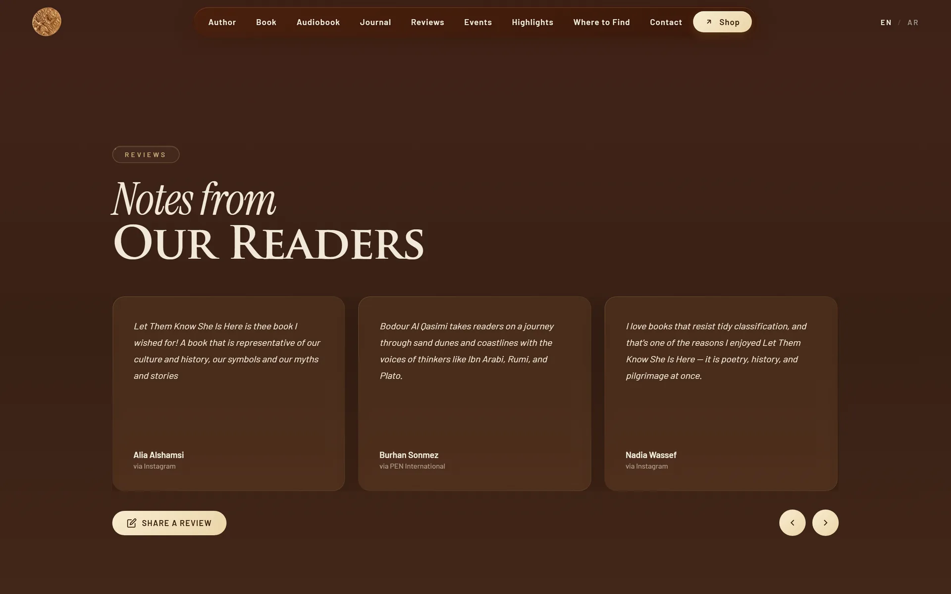Reader reviews carousel