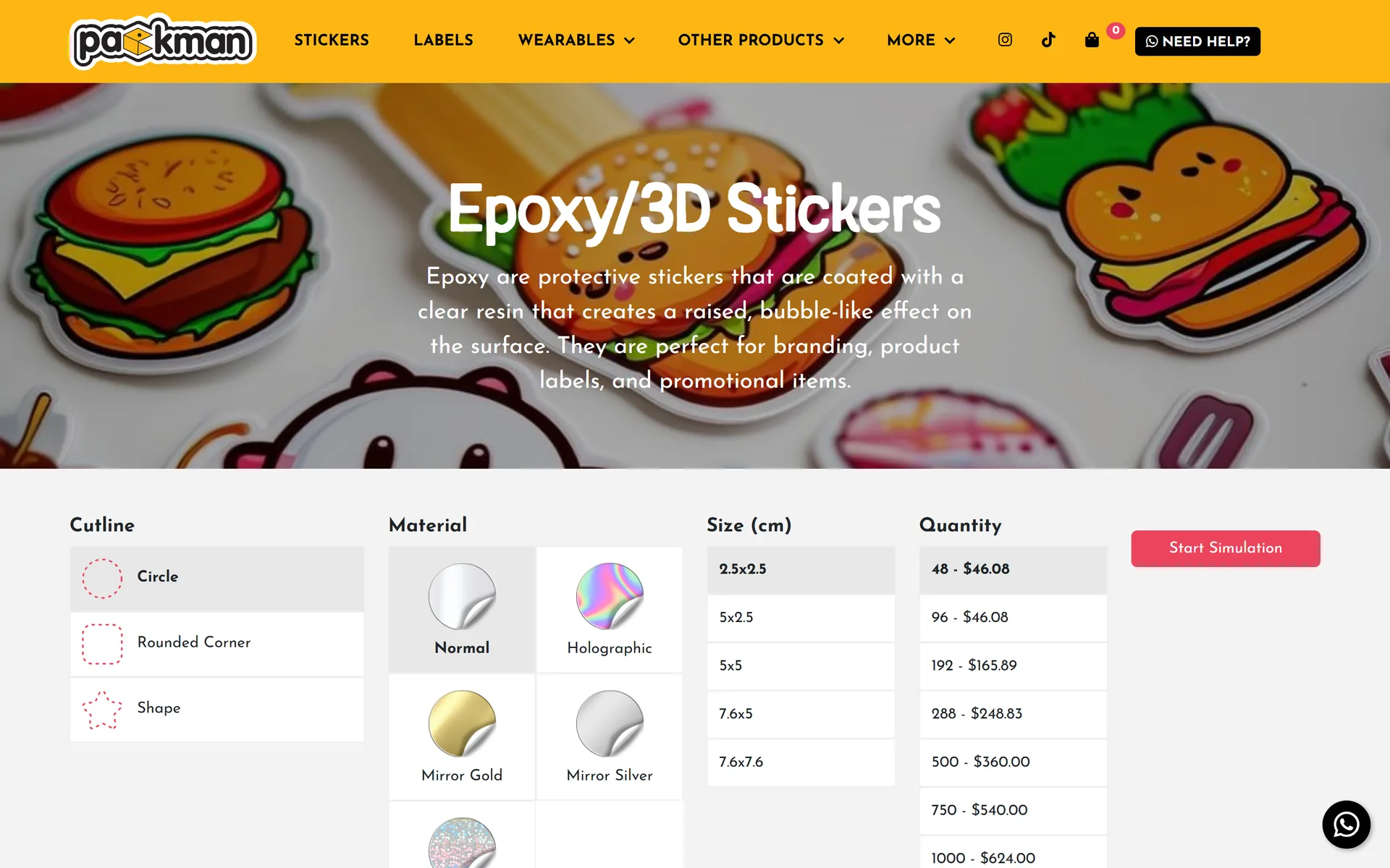 Packman epoxy 3D stickers configurator
