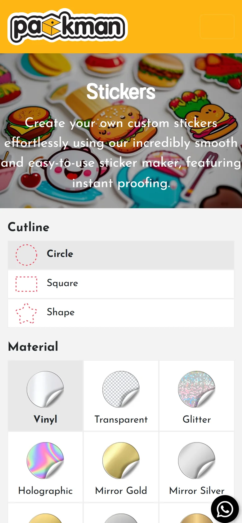 Packman sticker builder on mobile