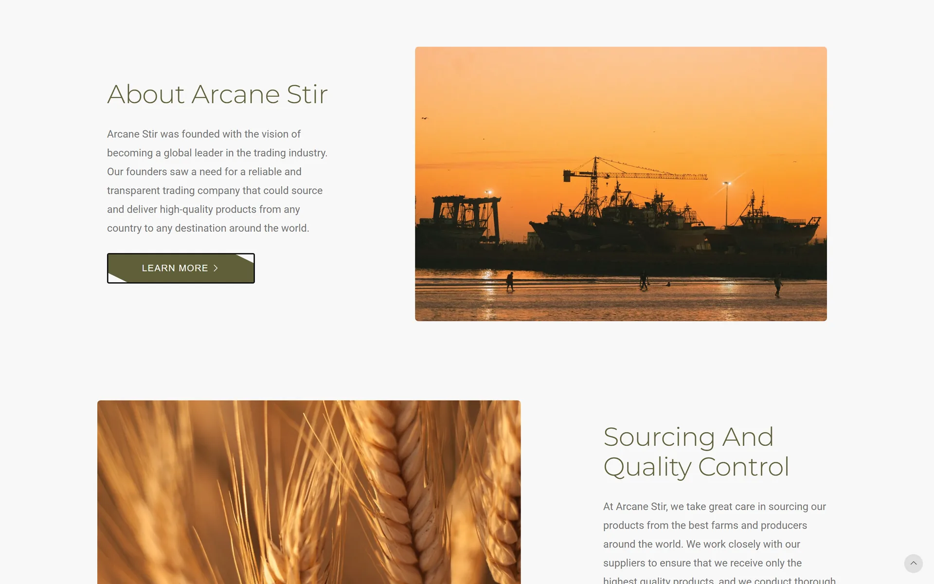 Arcane Stir about and sourcing sections on the home page