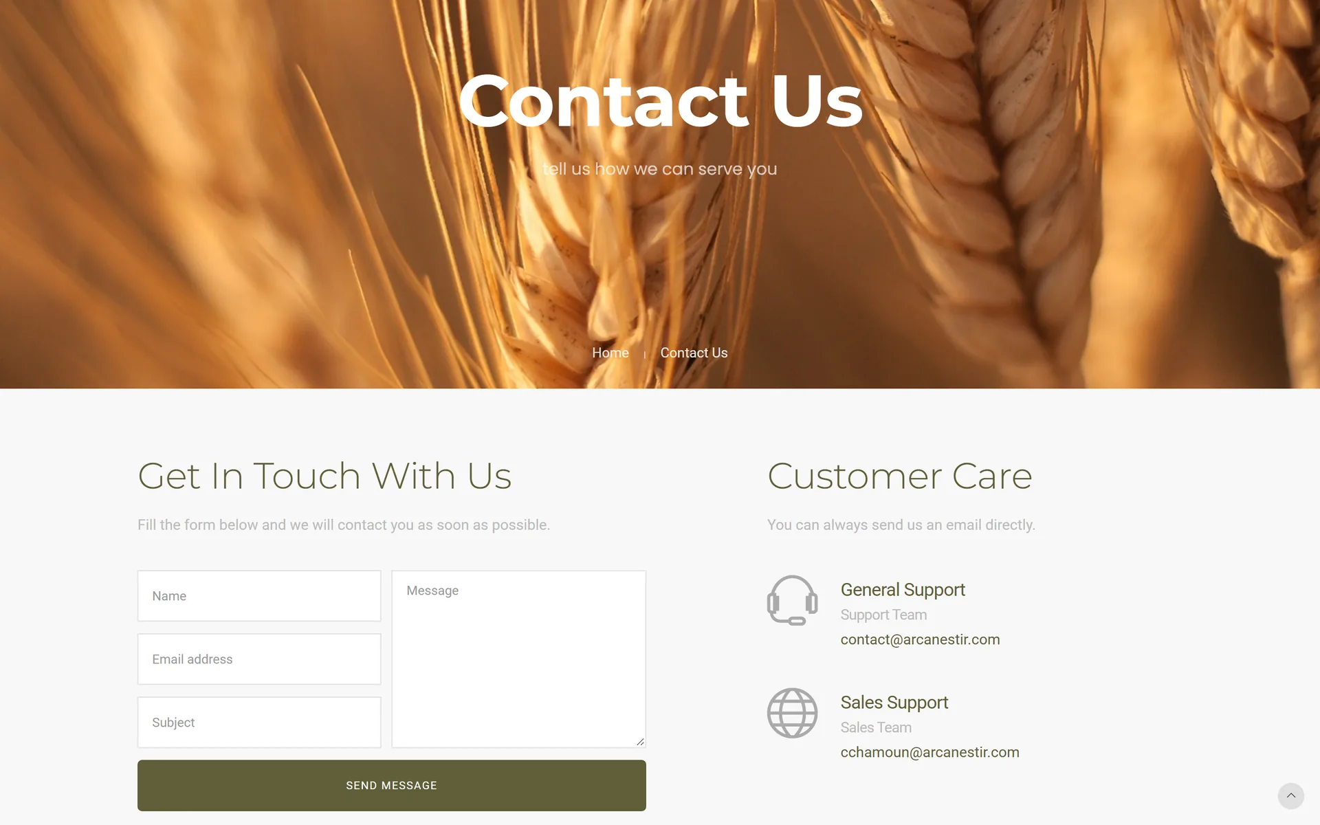 Arcane Stir contact page