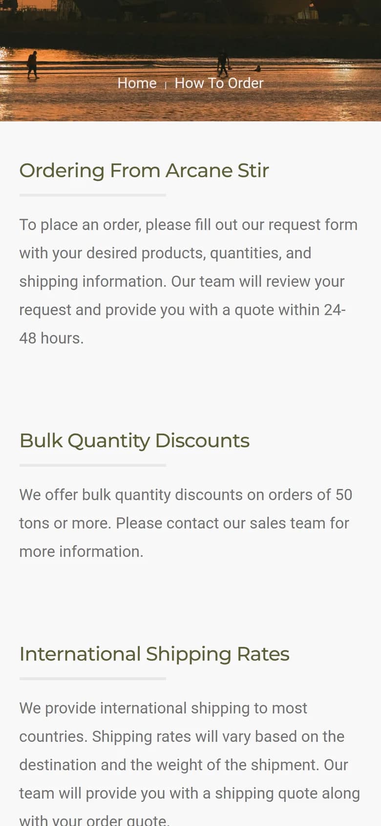 Arcane Stir how to order page on mobile