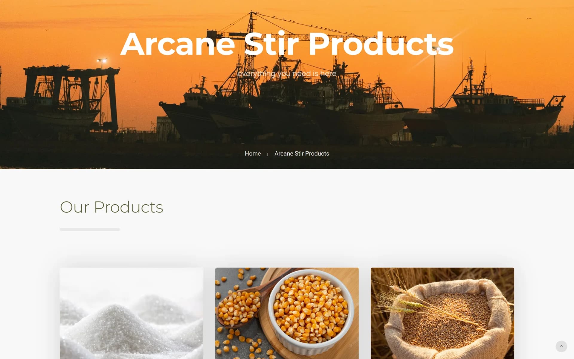 Arcane Stir products catalogue page