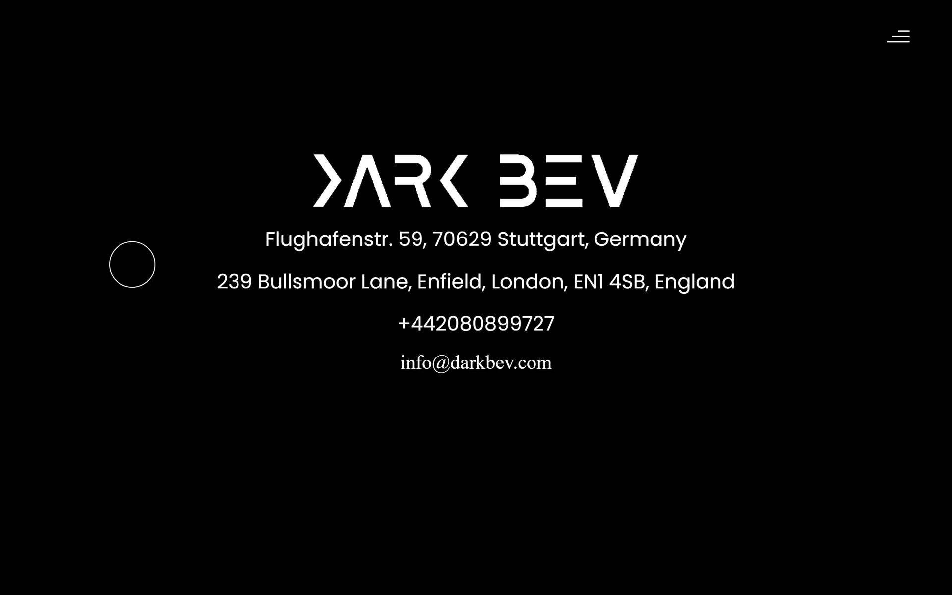 Dark Bev contact page with Stuttgart and London offices
