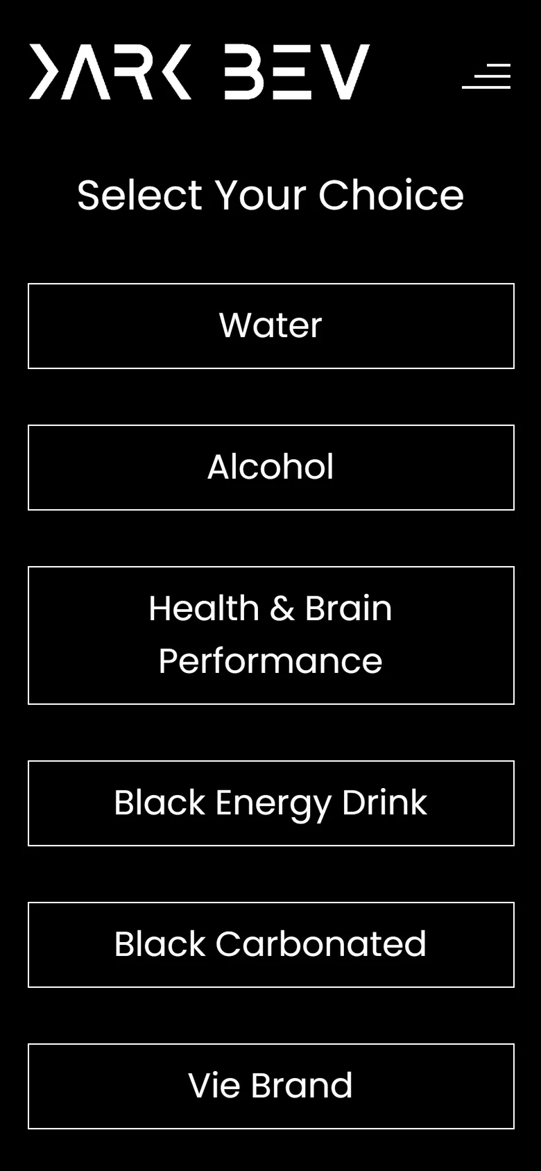 Dark Bev product chooser on mobile