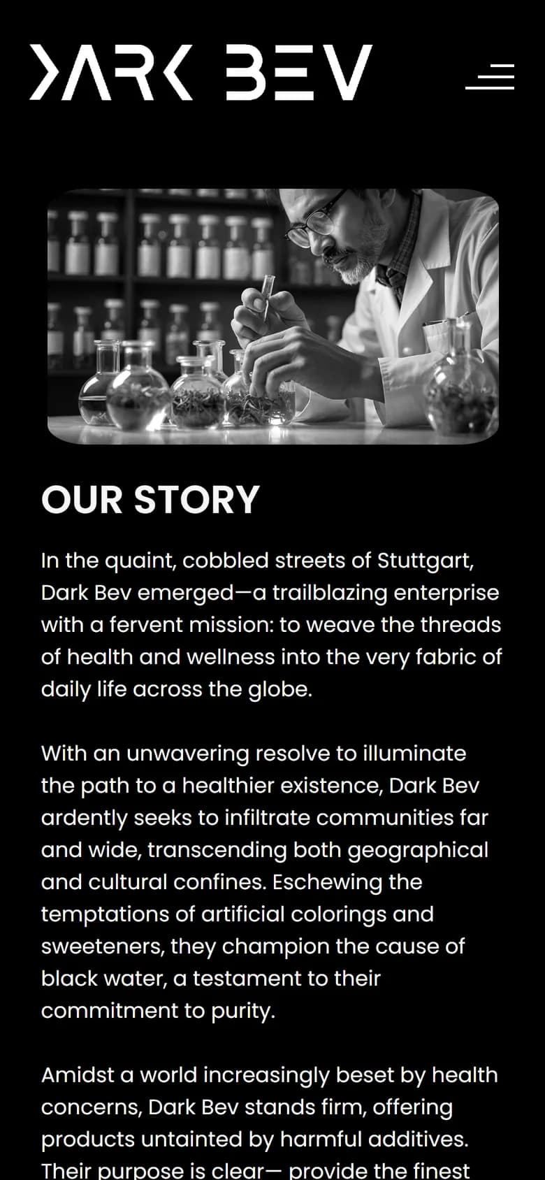 Dark Bev story page on mobile