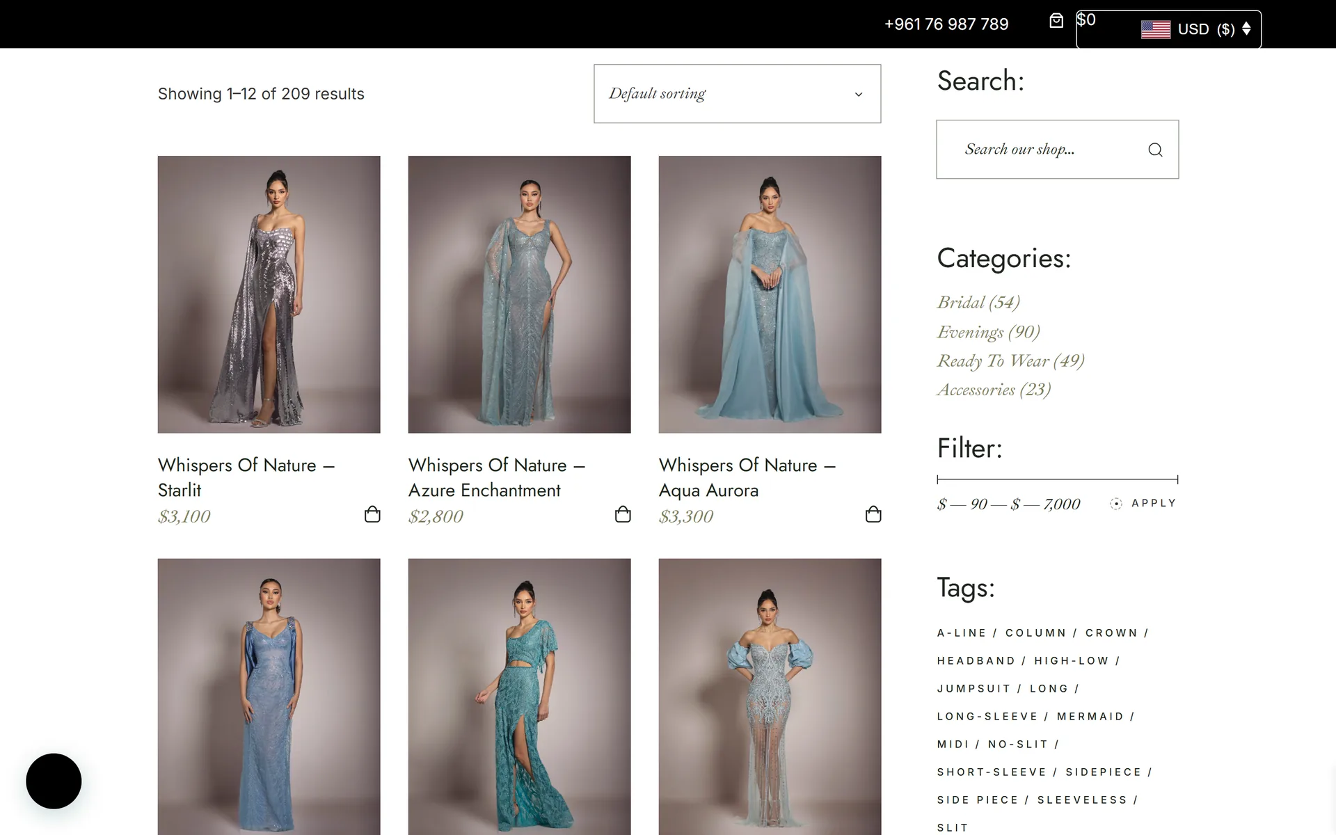 Ehsan Chamoun shop with filters, categories and currency switcher