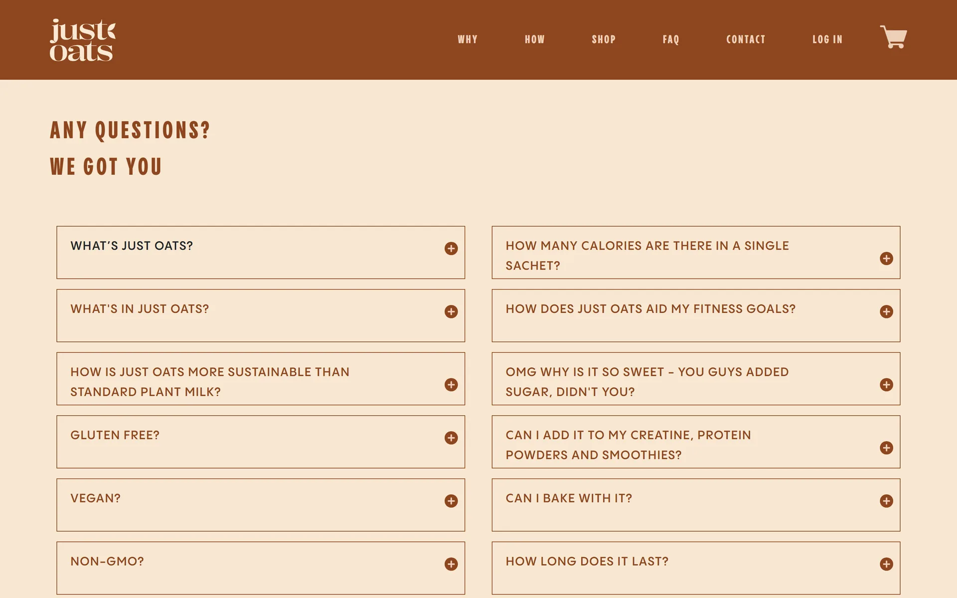 Just Oats FAQ page