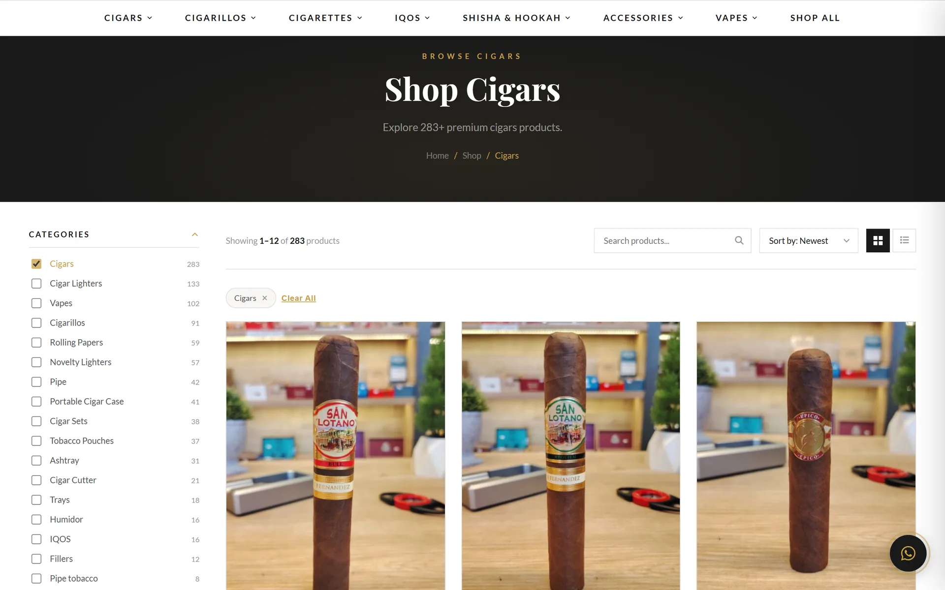 SmokingLB cigars shop with category filters
