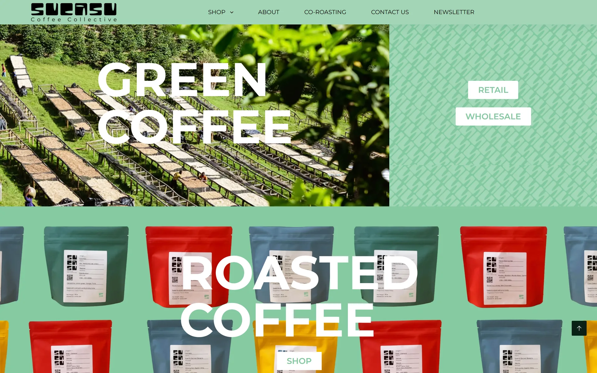 Sucasu green and roasted coffee sections