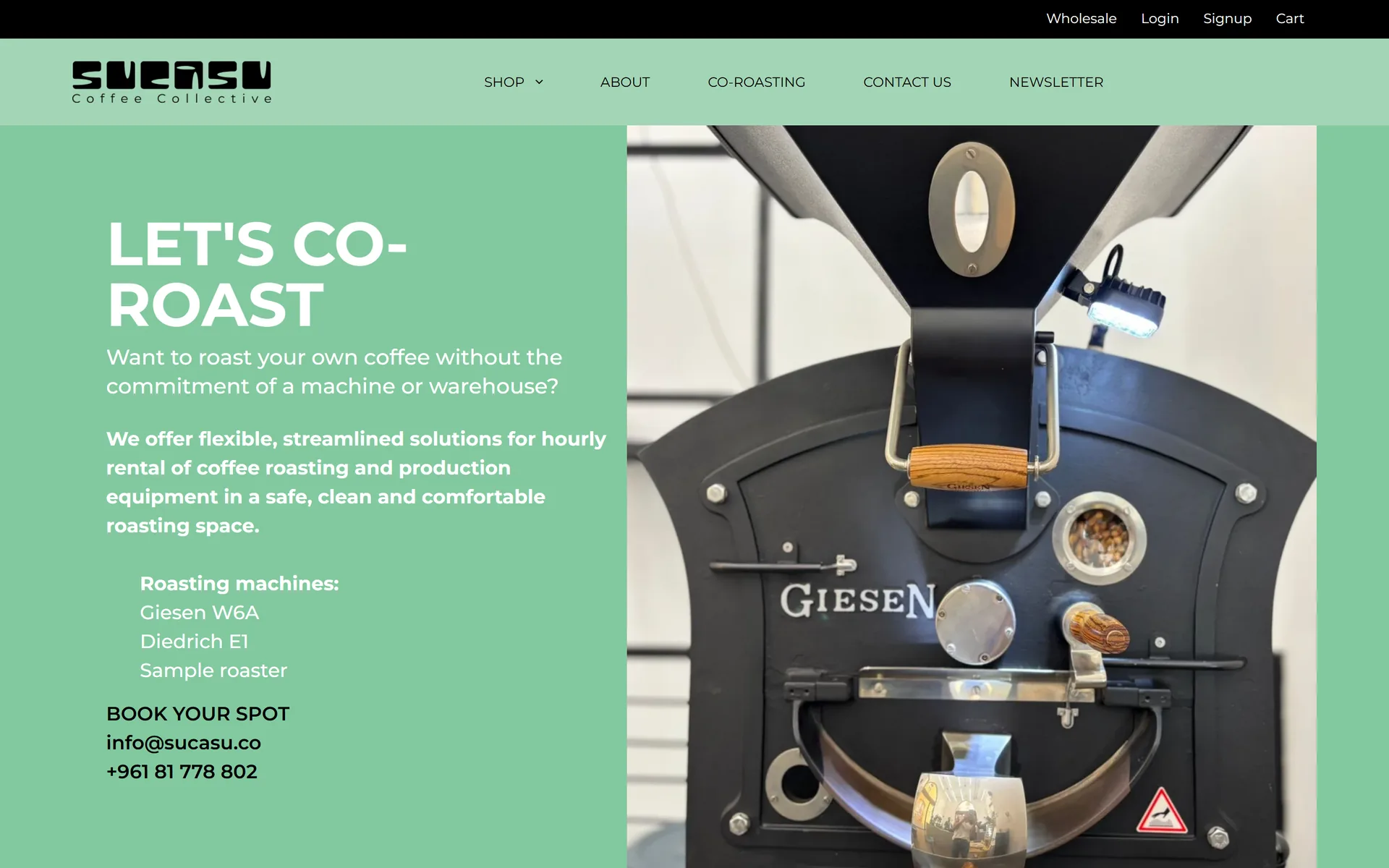 Sucasu co-roasting page with a Giesen roaster