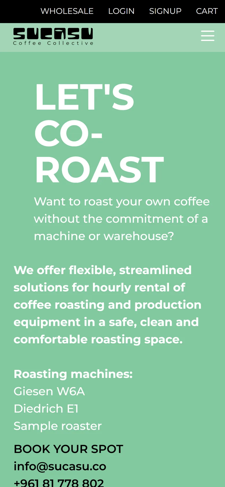 Sucasu co-roasting page on mobile