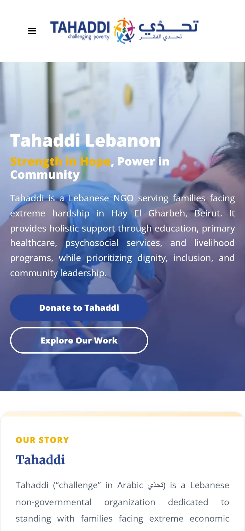 Tahaddi home page on mobile