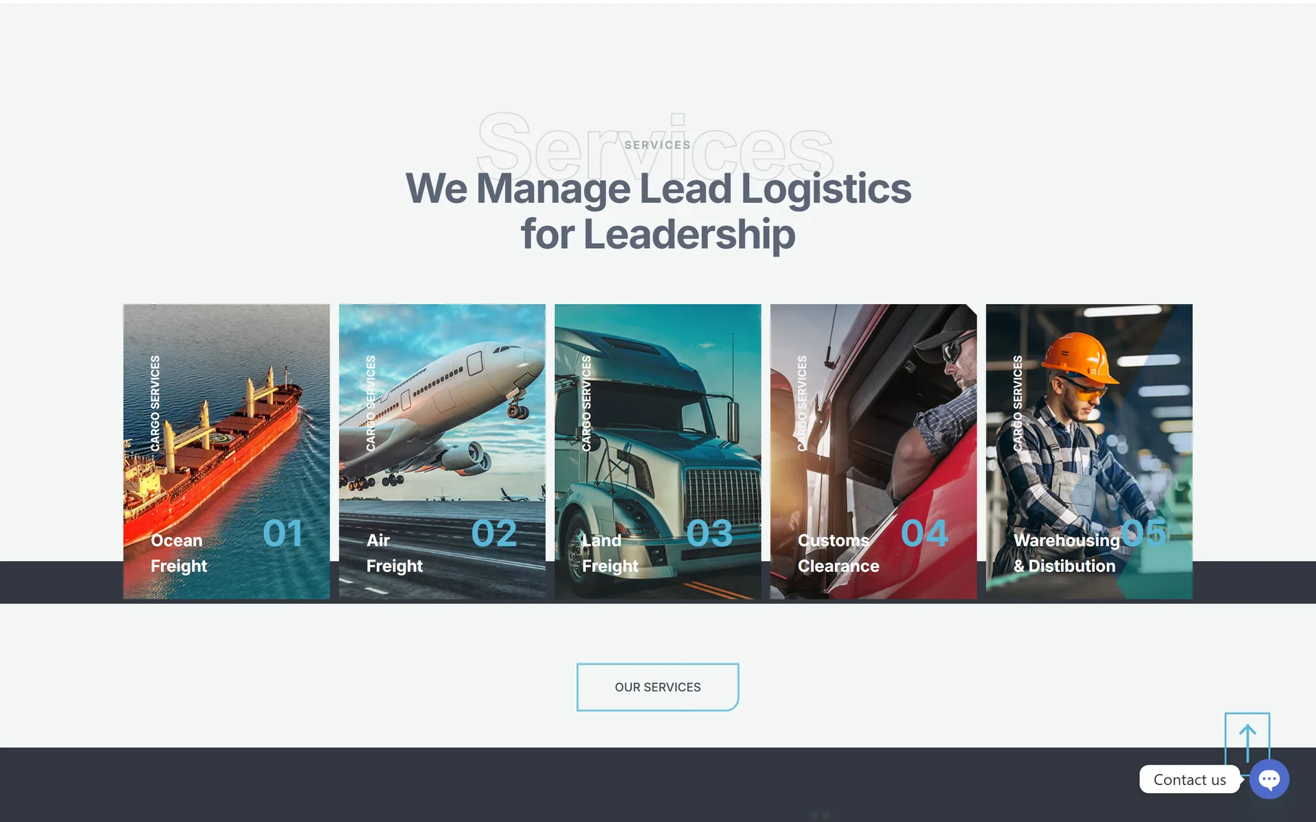 Velocity MEA services cards for ocean, air and land freight, customs and warehousing