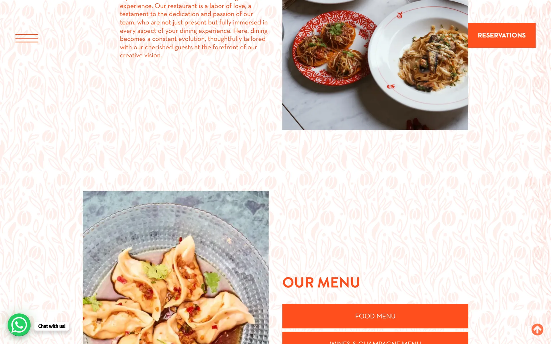 Z Kitchen about and menu sections