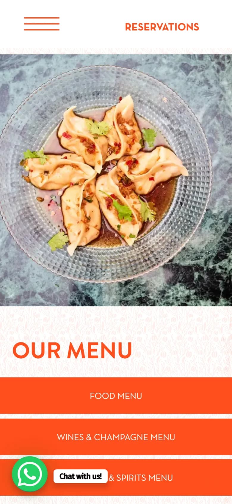 Z Kitchen menus on mobile