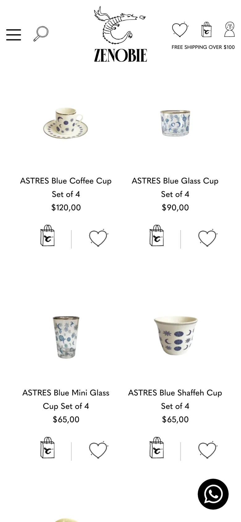 Zenobie collection page on mobile